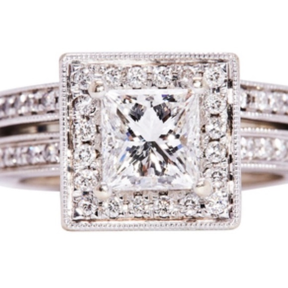 GIA Stunning Princess Diamond wedding ring - Picture 1 of 8